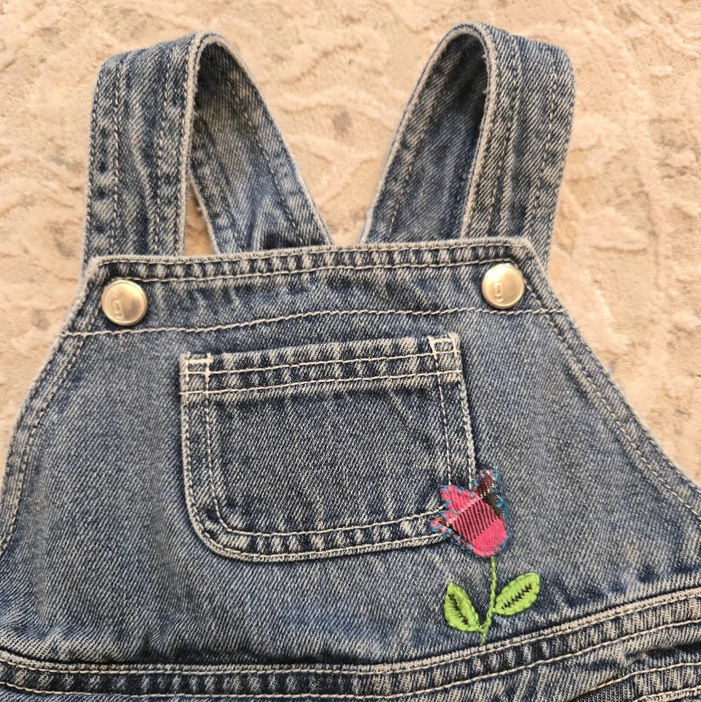Vintage Y2k Gymboree Denim Overalls with Floral Embroidery